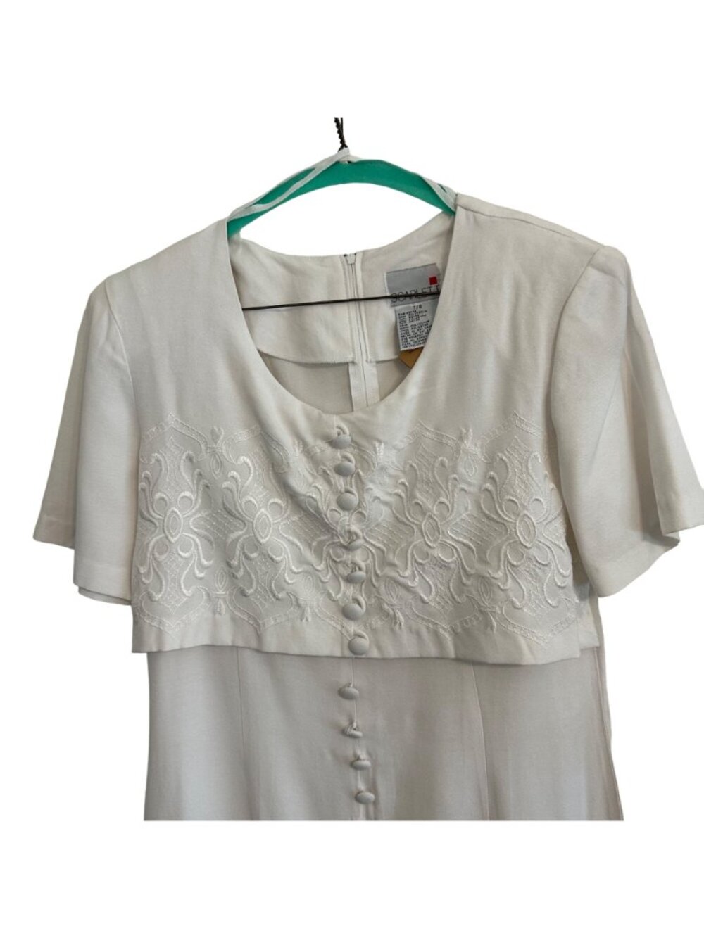 Vintage White Couture like Pencil Dress W/ Embroidered Faux Bolero Top SZ 7-8 - Picture 4 of 7